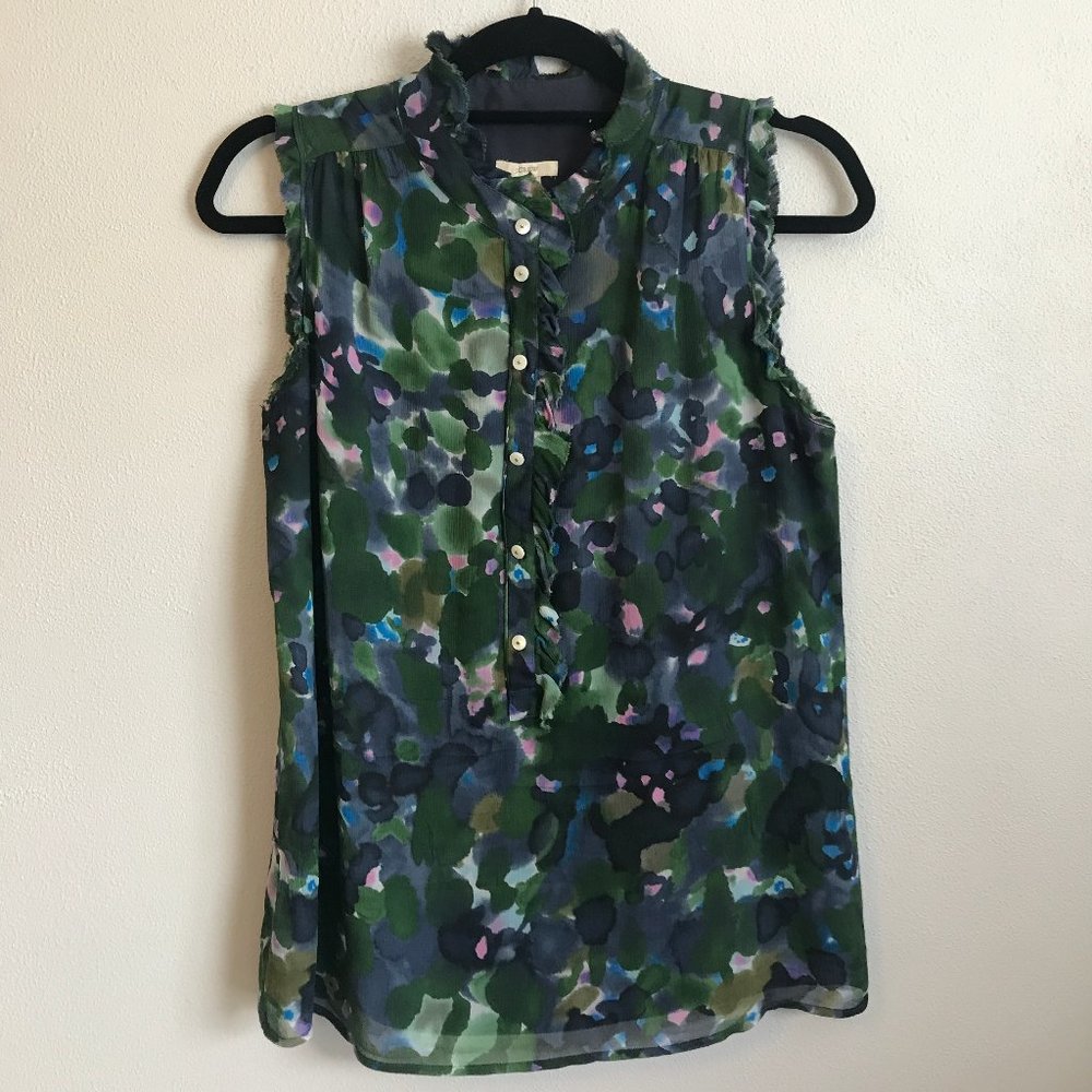 J. Crew Green Floral Sleeveless Silk Shirt 4